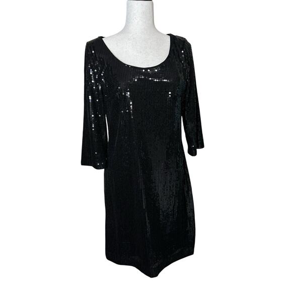 WHBM Black Sequined Dress Medium Old Hollywood Holiday Wedding Guest Cocktail - Picture 1 of 7
